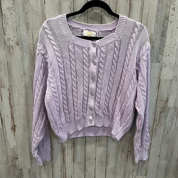 VTG United Colors of Benetton Purple Cable Knit Cardigan Soft Cottage Fairy S - Picture 1 of 7